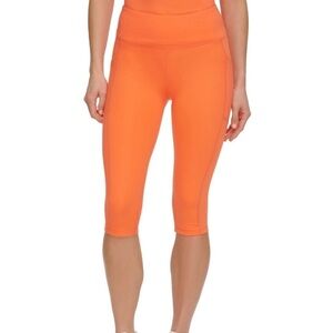 DKNY SPORT High Waist Mini Capri Leggings Coral Stretch Pockets Size L